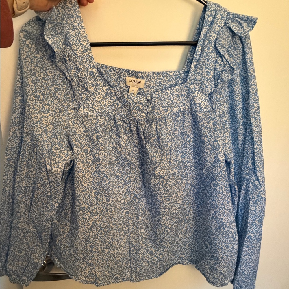 J. Crew Blue and White Floral Blouse